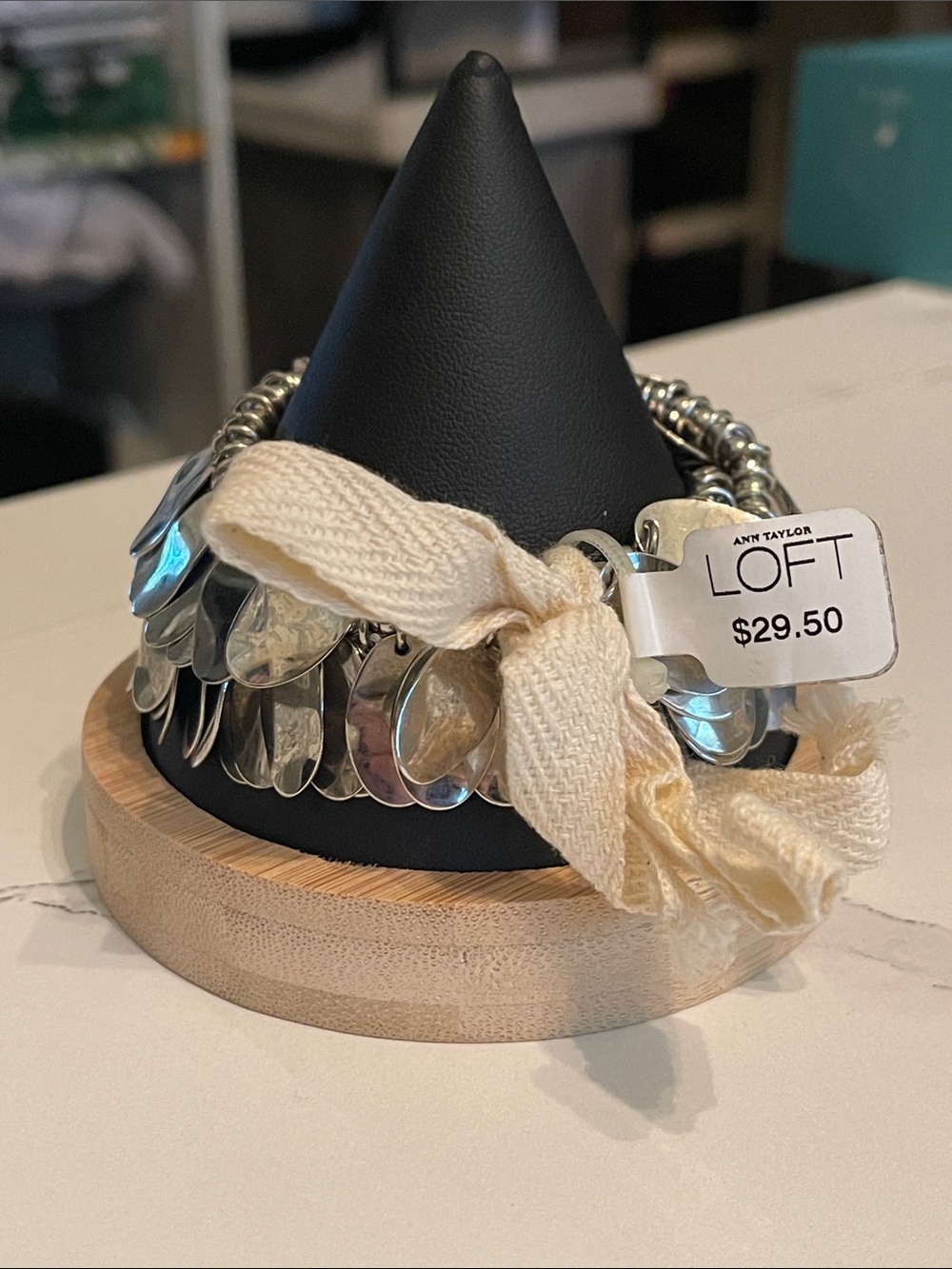 LOFT Silver Coin Charm Bracelet with Cream Tie